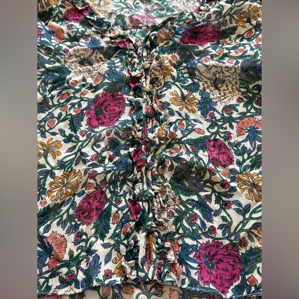 Veronica Beard Gwendoline Floral Silk Top Blouse Shirt Ruffles Button-6 - Picture 6 of 13